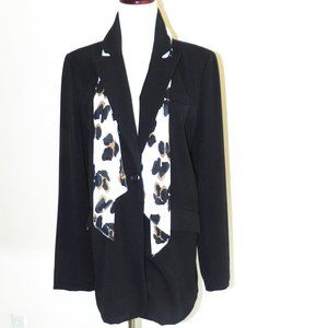 Dialogue Black One Button Blazer with Accent Scarf